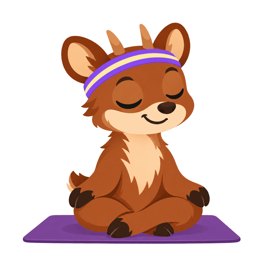 Pudú meditando sobre un mat de yoga